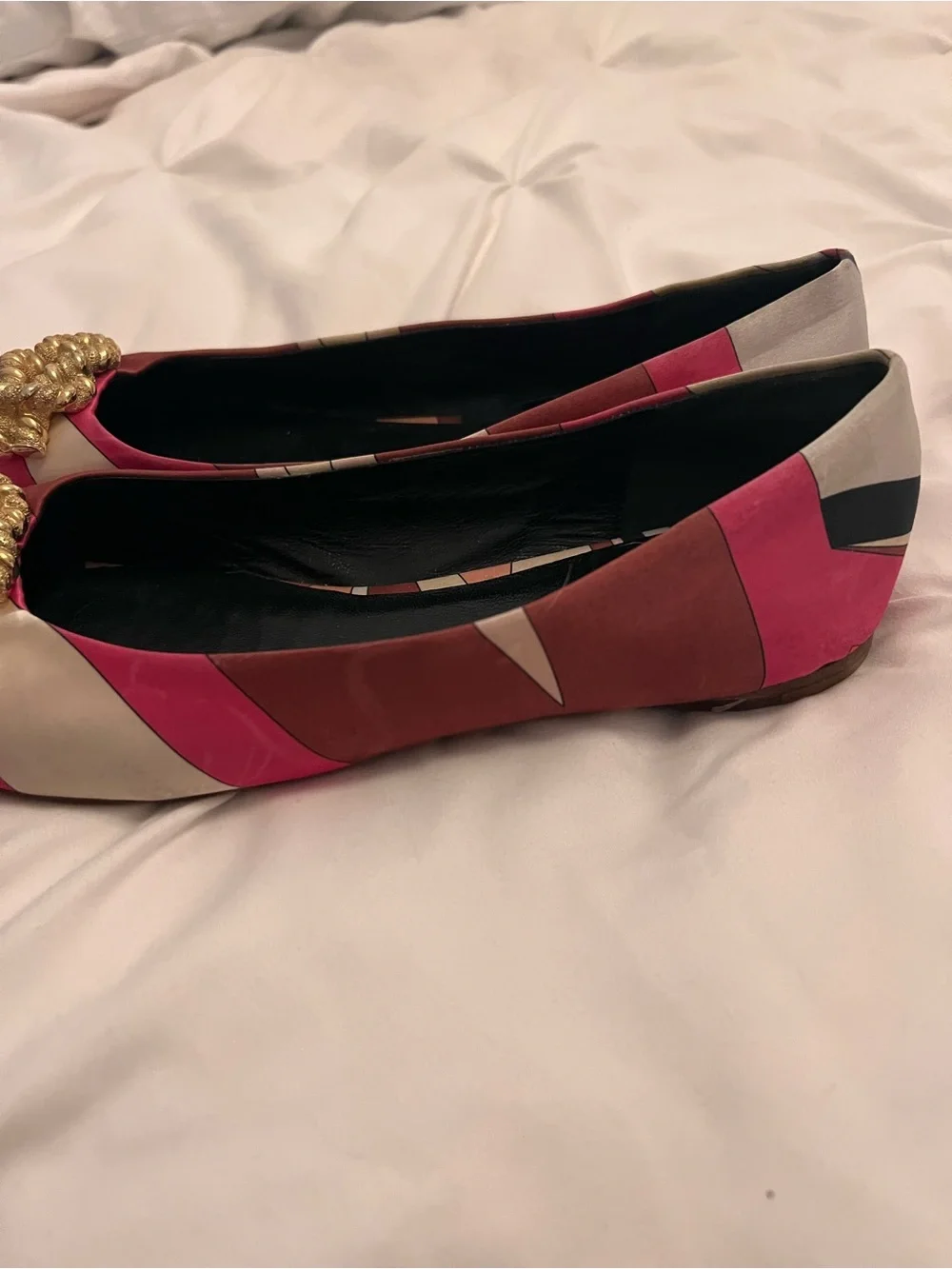 Emilio Pucci Pink Silk Multi-Color Embellished Ballet Flats
